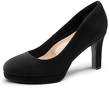 DREAM PAIRS Women's Close Toe Low Heels Platform Pump Comfortable Office Work Dress Shoes for Women SDPU2365W,Size 7,Black-Nubuck,SDPU2365W