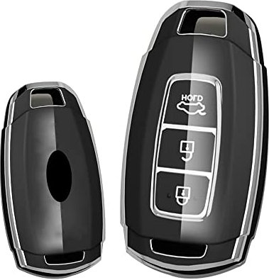 ontto Schlüsselhülle Autoschlüssel Hülle Passt für Hyundai Palisade Veloster Grandeur Azera I30 Ix35 Santa Fe TM Elantra GT Kona TPU Silikon Schlüsseletui Schutzhülle Schlüsselanhänger-Silber Schwarz
