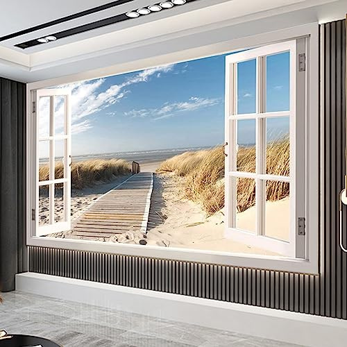 Trayosin Diamond Painting Strand Fenster Vollbohrer Diamant Painting Bilder für Erwachsene mit Zubehör 5D Diamant Malerei Bilder Groß für Wohnzimmer Büro Wand Dekoration Geschenk (100x40cm)