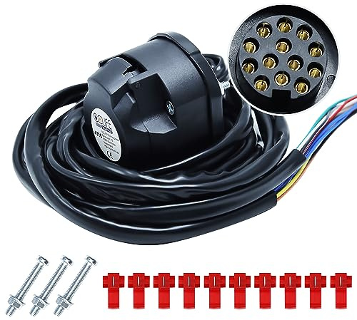 CCLIFE Kit de Enchufe para Remolque 13 Polos，Remolque de 13 Pines con 2 m Cable Precableado de 13 Núcleos para Remolques, Caravanas, Autocaravanas
