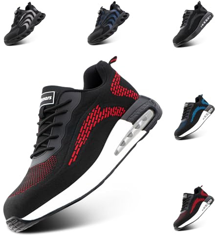 Hitmars Chaussures de Sécurité Hommes Femmes Chaussures de Travail Embout Acier S1p S1 S2 S3 SRC Basket Securite Homme Antidérapante Chantiers Rouge HS24 GR.42