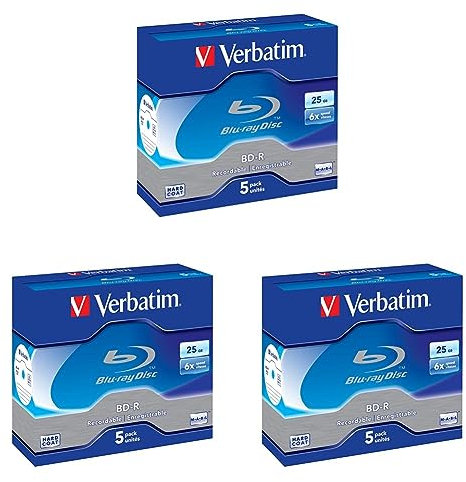 Verbatim BD-R Single Layer 6 -fache Brenngeschwindigkeit, Printable Surface Scratchguard Plus,5 Stück (Packung mit 3)