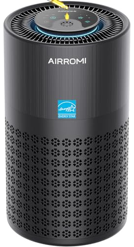 AIRROMI Air Purifier for Bedroom with HEPA 3-in-1 Filter, Pet Air Purifier for Home Cat Pee Smell, Covers Upto 990 Ft², Quiet 360°intake Air Cleaner for pet hair,allergies,Dust,Smoke A2001 Black