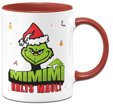 Tassenbrennerei Grinch Tasse - MiMiMi Halts Maul - Weihnachtstasse lustig - Kaffeetasse mit Spruch, Weihnachtsmotiv - Deko (Rot)