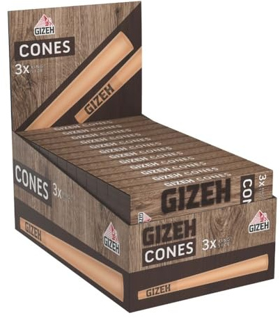 GIZEH BROWN King Size Cones + Tip – 24 Pack á 3 Cones | Vorgedrehte Joint Hülsen im King Size Format, Länge ca. 11 cm, Tip 3 cm, Ø Mundstück ca. 6 mm