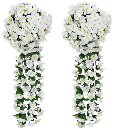 JUSTOYOU Künstliche Wisteria Blume Girlande, Faux Wisteria Hängende Pflanze in Weiß - Seide Trail für Garten Wand Innen Dekoration (2pcs, Weiß)
