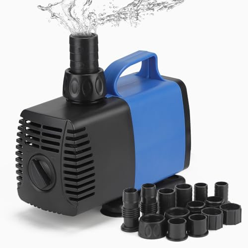 DBREAKS Pompa per laghetto, 6500 l/h, pompa per acqua con 5 ugelli, pompa per acquario, pompa per fontane, acquario, pompa da 65 W