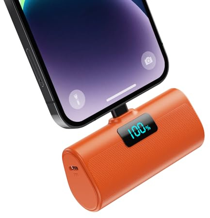 Mini Power Bank 5200mAh, 20W PD Ricarica Rapida Powerbank, Ultra Compatto Caricatore Portatile con LCD Display Batteria Esterna per iPhone 14/14Pro/13/13 Pro/12/12Pro/11/X/XR/8/7/6 ecc-Arancio