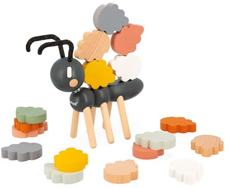 Janod Sweet Cocoon Ant Balance Game - Barnleksak - Finmotorisk utveckling - 1 myra + 20 staplade ark - FSC träleksak - från 24 månader, J04053