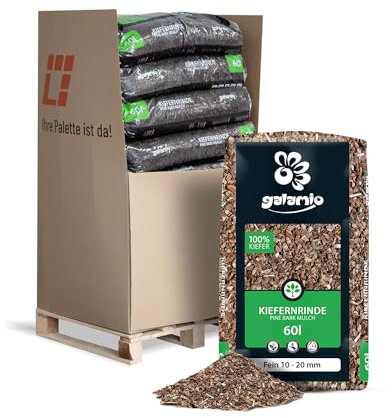 GALAMIO Kiefernrinde Kiefernmulch Rindenmulch Rinde Mulch Garten Dekor Pinus Sylvestris Natur Wald Kiefer Fein 10-20mm 60l x 13 Sack 780l / 1 Palette Paligo