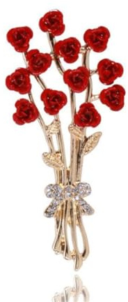 LISADORE Rose Bouquet Brooch Elegant Red Flower Leaf Brooch Rhinestone Bouquet Corsage Rose Flower Brooch Pin Fashion Trendy Brooch Pin