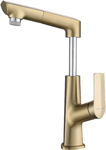 Ausziehbarer Mischbatterie Waschtischarmatur Küchenarmaturen Mischbatterie mit herausziehbarer Brause Höhenverstellbar Waschtischarmatur Küchenarmatur Badarmaturen mit Ausziehbar - Gebürstetes Gold