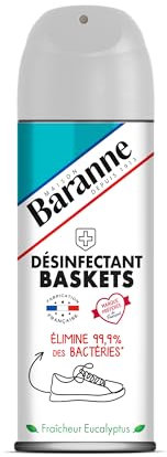 Baranne - Désinfectant Baskets | Élimine 99,9% des Bactéries | Fraîcheur Eucalyptus | Assainit Chaussures de Ville & Sport | Fabriqué en France | Aérosol 150ml