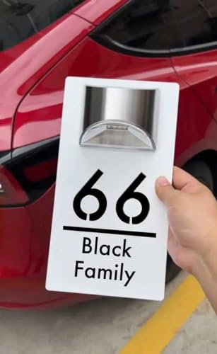 Targa per porta moderna, con numeri civici e civici da esterni, con illuminazione a LED 3D, personalizzabile con illuminazione a LED, per cortile (15 x 29 cm, bianco nero)