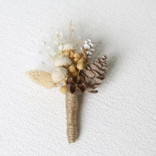 KPVVPEOX Trockenblumen-Brosche, 12-13 cm, Elegant, Dekoration, Blumenbrosche, Hochzeit, Trauzeugen, Anstecknadel, Knopfloch, Herren, Hochzeit, Bräutigam, Anzug, Dekoration