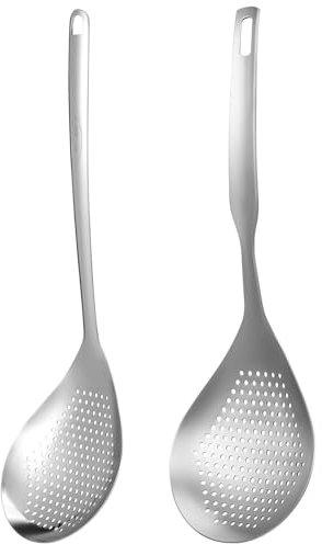 HOLIDYOYO Colador De Pasta Espumadera Cuchara Ranurada Colador Manual Escurridor De Pasta Acero Inoxidable Gran Tamaño Uso Multiusos