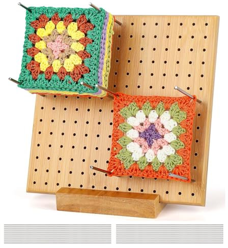 Sperrbrett Für Granny Square Bambus Blockierbretter Handcrafted Wooden Blocking Board Sperrbrett Häkeln Holz mit 20 Edelstahl Stabstiften für Strick Häkelprojekte 20 cm