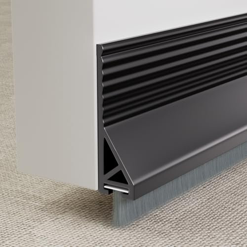 KNEELISA 39”X 1 Pack Rubber Door Sweep for Bottom of Door Exterior & Interior,Silicone Adhesive Under Door Draft Stopper with Brush,Door Gap Filler Noise Blocker,Door Soundproofing Seal Strip,Black