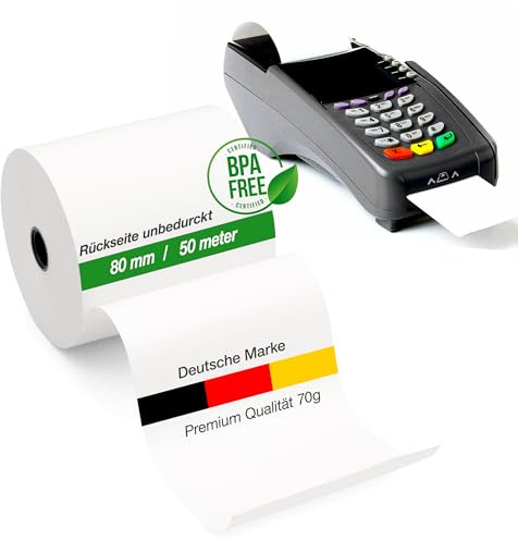 10 x Kassenrollen 80mm x 50 meter - Thermorollen für Thermo Kasse Bondrucker Kasserollen Thermopapier Rollen Bonrollen für EPOS-Drucker Rechner Kassenbondrucker (10)
