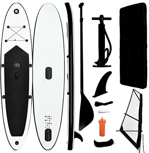 Hommdiy Stand Up Paddleboard Set Aufblasbar mit Segel Tragetasche SUP Board Surfbrett Surfboard Paddling ISUP 330x72x10cm,Schwarz und Weiß