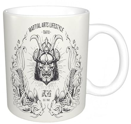 KDWJS Tasse Keramik Kaffeetassen Große 11oz Tassen 330ml Trinkgläser Mit Griff Personalisierte Geschenk Weiß,Tattoo und T-Shirt Design schwarz-weiß handgezeichnet Ziegenschädel Gasmaske Gravur Orname