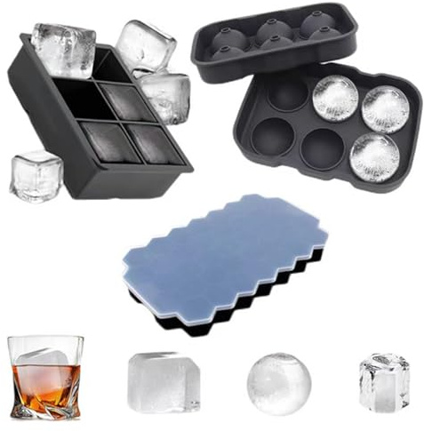 Ice Cube Tray with Lid, Silicone Ice Cube Tray Makes 6 Square Ice Cubes Stackable Giant Ice Tray Easy-Release Large Ice Cube Moulds for Cocktails Whiskey Juice Coffee