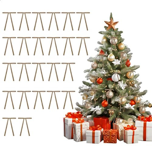 Cosmeria 24 lazos para árbol de Navidad de terciopelo caqui, para decoración de árboles, decoración de Navidad para regalos y coronas