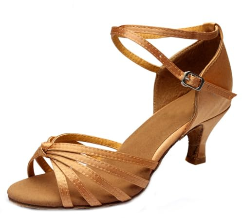 Lvguang Latinska dansskor för kvinnor 5 cm klackar latinamerikanska dansskor satin jazzskor dam Tango Bachata öppen tå skor 7 cm, 39 EU