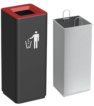 Poubelles d'extérieur en acier inoxydable - Poubelles commerciales pour bureau, hall, bureau, poubelles d'extérieur - Économisez de l'espace à l'extérieur et à la maison (blanc + rouge) (noir + rouge