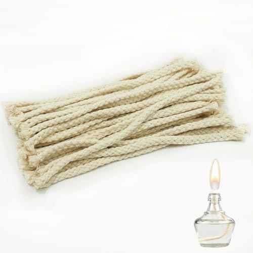 50 stoppini per lampade a olio, stoppini di ricambio in cotone, stoppini rotondi per lampade a olio, stoppini per candele fai da te, lampade ad alcool e petrolio, resistenti e facili da usare (15 cm x