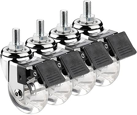 DQZRTUECA Lenkrollen Möbelrollen 50 mm Lenkrollen, M8 x 15 mm, M10 x 15 mm, Lenkrollen mit 360-Grad-Gewinde, 4er-Set, Möbelrollen, transparente, gummierte Trolley-Räder(4 Braked,M10*15mm)