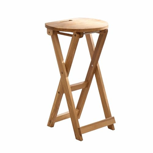 XQJLBZA 45/60 cm Klappbarer Barhocker aus Holz, Hoher Klappbarer Hocker mit Griff und Fußstütze, Tragbarer Barhocker für die Küchentheke im Innenbereich, Klappbarer Frühstückshocker(Natural,L)