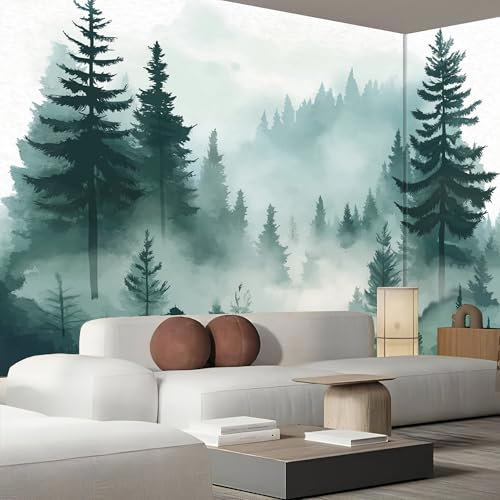 Papier Peints Geant Forêt Abstraite Panoramique, 250×175cm Personnalisé 3D Thème Forêt Pins À L'Aquarelle Wallpaper Pour Salon Chambre D'Enfant Décoration Murale