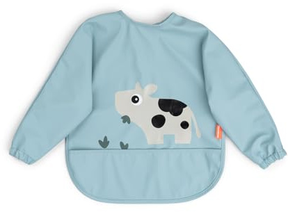 Done by Deer Babero con Mangas Impermeable para Bebe - Babete Manga Antimanchas con Bolsillo Recogecomida y Cierre Ajustable - Fácil de Limpiar - 6-18 Meses - 1 Unidad