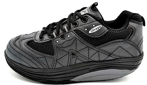 Zapatillas Deportivas con Suela Balancín para Hombre y Mujer - IShape Fitness - Mejora la Postura y Reduce el Dolor Articular (Negro, Sistema Tallas Calzado EU, Adulto, Números, Mediano, 42)
