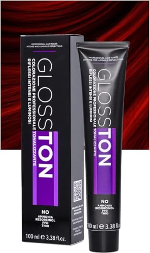 Glosston Colorazione Professionale Tonalizzante, Colore 0.66 Rosso Intenso | Effetto illuminante, Adatto ai Capelli Naturali e Colorati, Con Olio d'Argan, Senza Ammoniaca, 100ml
