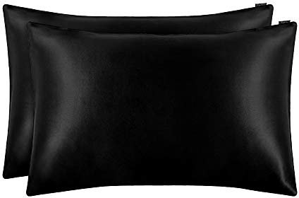25 Momme Maulbeerseide-Kissenbezug [1 Stück] Hypoallergen, Anti-Haarausfall, Milbenresistent, weich und glatt, Schwarz, 50 x 70 cm – luxuriöser Haarschutz, Schlafzubehör