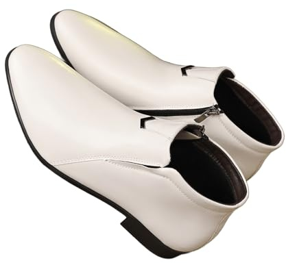 Men's Chelsea Boots PU Leather Casual Chukka Ankle Boots Side Zipper Pull on Dress Booties for Men,White,7.5 UK