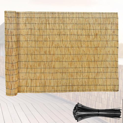 GeschäLter Schilf-Sichtschutzzaun, Premium Schilfrohrmatte 30cm 40cm 60cm 120cm180cm Hoch, NatüRlicher Gartenzaunteiler, Für Terrasse, Außenbereich, Balkon, Garten, Hinterhof(Primäres schwarzes Kabel)