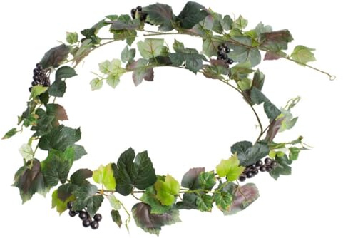 Botanic-Haus künstliche Weinlaubgirlande Weinrebe Weinlaub mit 5 Traubendolden, Länge ca. 200 cm, Farbe: grün-Burgund