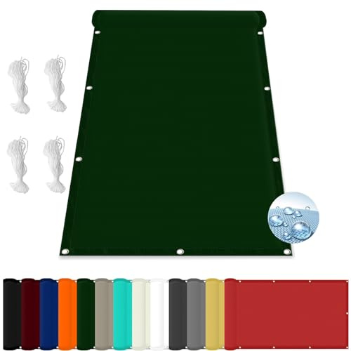 RKJDMSWJ Voile d'ombrage imperméable 4,8 x 5,2 m Blocage UV à 98% Protection Solaire extérieure Vert foncé Idéal pour balcons Carports Chenils Comprend des œillets et Une Corde