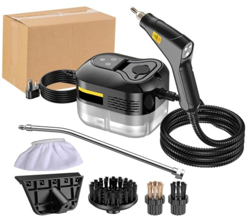 HGTRH Vaporeta Limpieza Hogar 1200 ml, 1500 W Vaporeta de Mano con 6 Velocidades Ajustables 3.5 Bar para Cocina Baño Coche Tapicerías Pure Black
