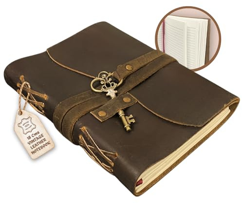 URBAN LEATHER B6 Reliure Cuir Vintage Carnet En Cuir Avec Clé En Laiton Pour Homme Et Femme Carnet De Croquis D'artiste Journal Intime Marron Cadeau De Voyage D'écriture Gothique Pages Lignées