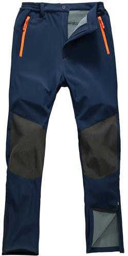 TimGross Men's Snow Ski Hiking Pants Waterproof Winter Fleece Lined Pants Camping Softshell Snowboard Pants Zipper Bottom Leg with Belt 9808 Navy L