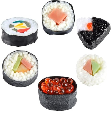 Milisten 6 Stück Künstliche Sushi Modelle Realistische Gefälschte Lebensmittel Requisiten Für Sushi Shop Deko Fotografie Und Party Deko 1.57X1.57X1.38In Kompakt Leicht Tragbar