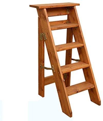 Taburete plegable de 5 escalones, silla de escalera multifunción de madera maciza para el hogar, oficina, cocina y biblioteca, solución elegante y compacta para ahorrar espacio