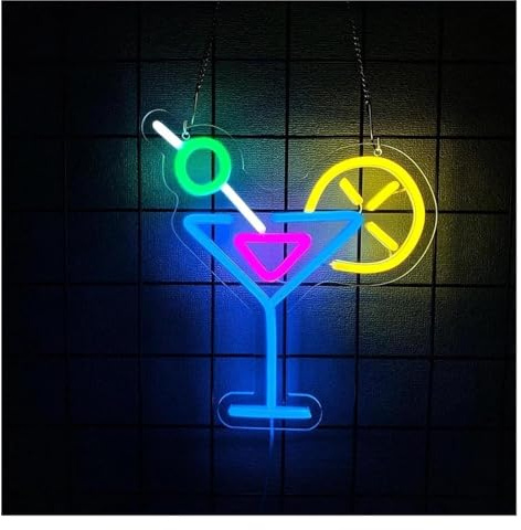 GERLJ enseigne lumineuse au néon Enseigne lumineuse néon « Cocktails », verre à vin lumineux, décoration murale pour bar, club ou salle de jeux