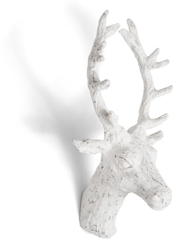 Moritz Wanddeko Hirschkopf Weiß aus Mangoholz 30 cm handgefertigte Hirschfigur mit Geweih als Wanddekoration im Landhausstil rustikale Wandfigur mit Aufhängevorrichtung für Wohnzimmer