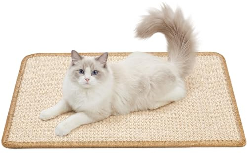 Gimars Sisal Kratzmatte Katze 60x40cm, Kratzschutz für Sofa & Wand, Selbstklebende Kratzwand mit Klettsystem, rutschfest & Dicht Gewebt für intensives Kratzen, Beige