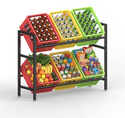 Estante de Cajas para Bebidas 2 Niveles, Estante de Almacenamiento de Botellas de Metal para Cerveza, Agua, Capacidad 6 Cajas, Pies Ajustables, Antióxido, Ideal para Cocina, Garaje, Bar (2 niveles)